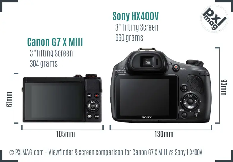 Canon G7 X MIII vs Sony HX400V Screen and Viewfinder comparison