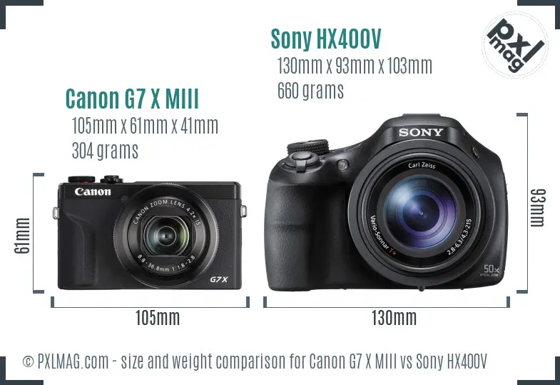 Canon G7 X MIII vs Sony HX400V size comparison