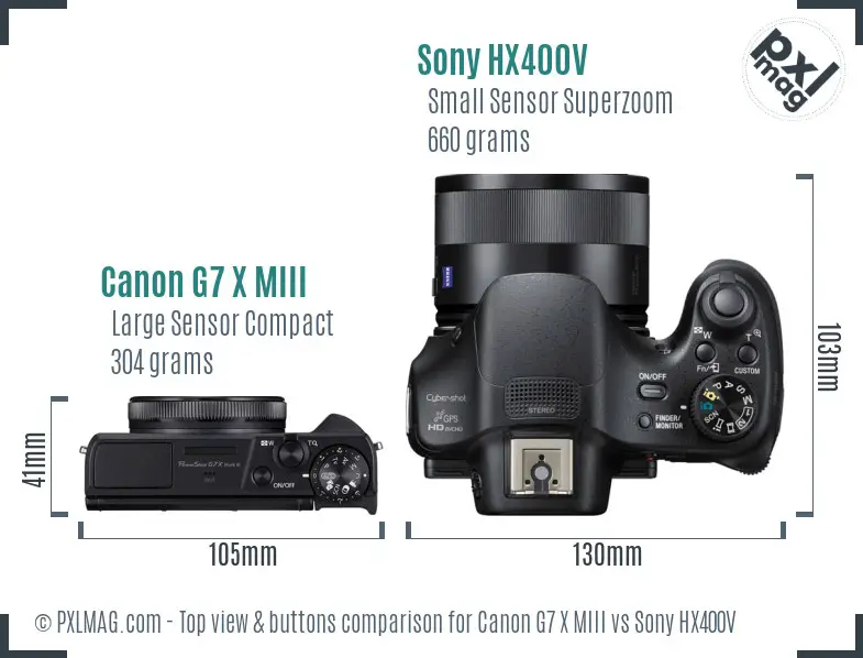 Canon G7 X MIII vs Sony HX400V top view buttons comparison