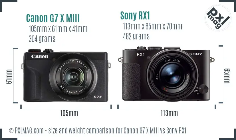 Canon G7 X MIII vs Sony RX1 size comparison