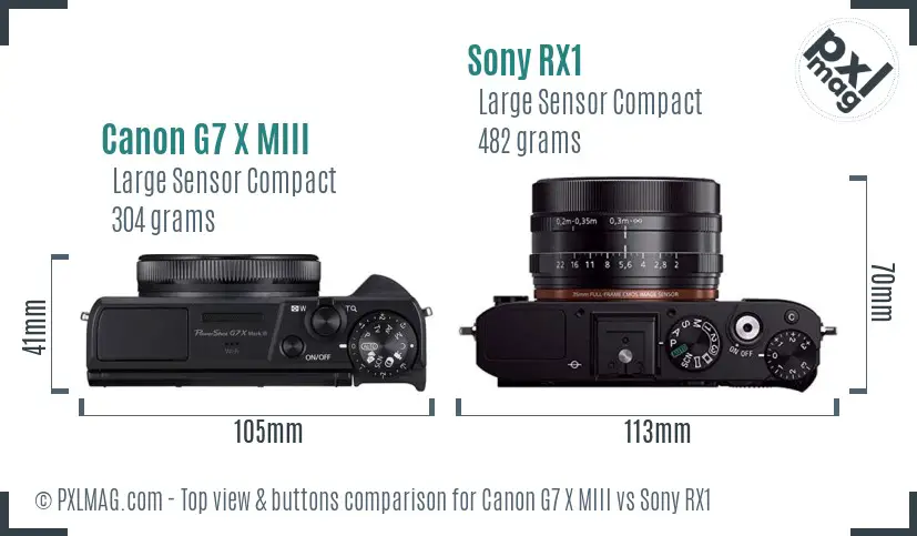 Canon G7 X MIII vs Sony RX1 top view buttons comparison