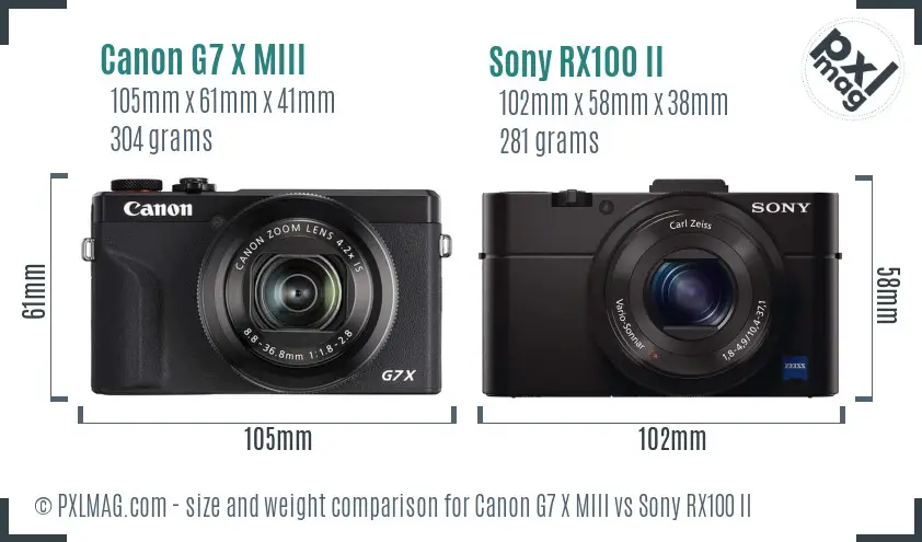 Canon G7 X MIII vs Sony RX100 II size comparison