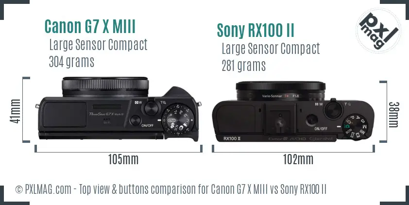 Canon G7 X MIII vs Sony RX100 II top view buttons comparison