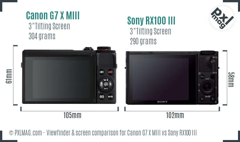 Canon G7 X MIII vs Sony RX100 III Screen and Viewfinder comparison