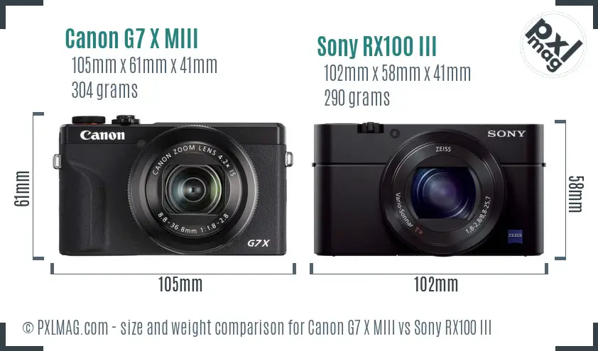 Canon G7 X MIII vs Sony RX100 III size comparison