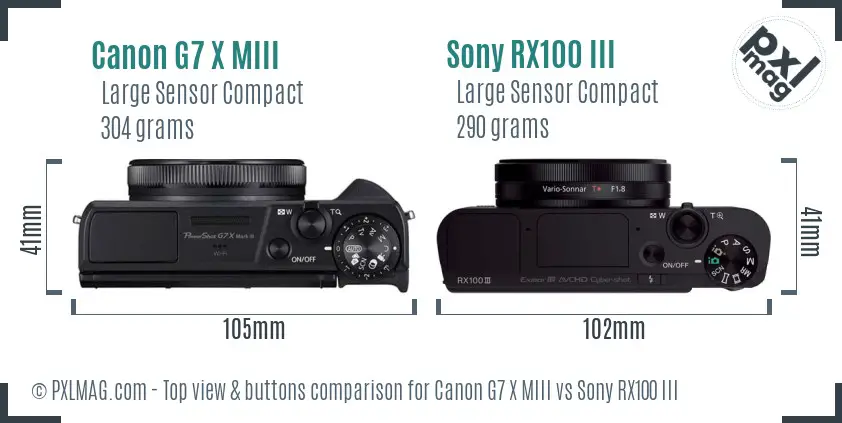 Canon G7 X MIII vs Sony RX100 III top view buttons comparison