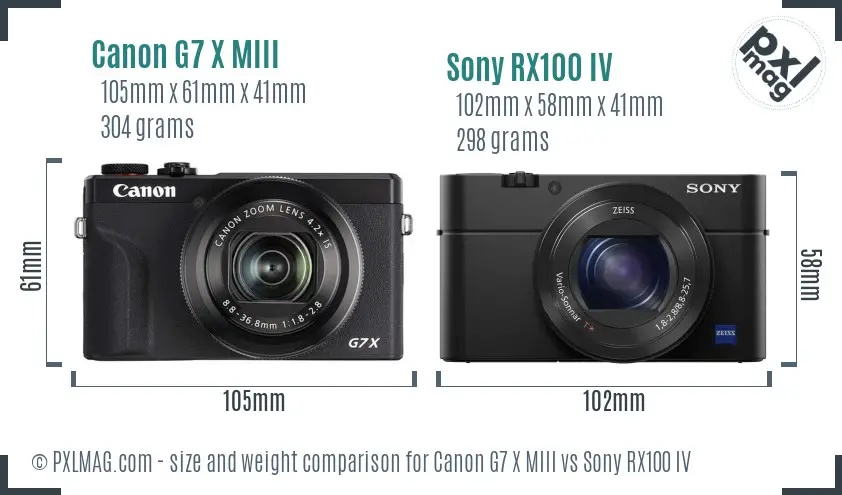 Canon G7 X MIII vs Sony RX100 IV size comparison