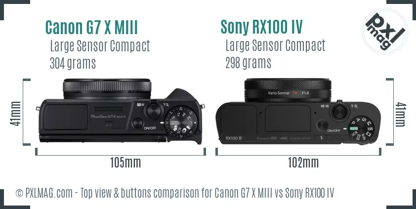 Canon G7 X MIII vs Sony RX100 IV top view buttons comparison