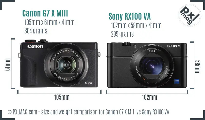 Canon G7 X MIII vs Sony RX100 VA size comparison