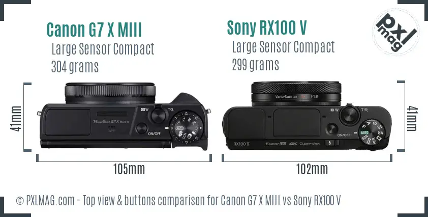 Canon G7 X MIII vs Sony RX100 V top view buttons comparison Canon G7 X MIII vs Sony RX100 V top view buttons comparison