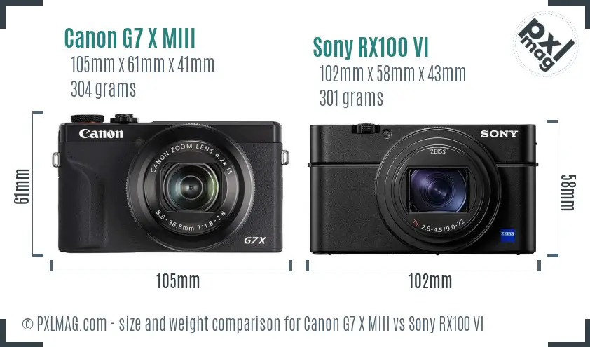 Canon G7 X MIII vs Sony RX100 VI size comparison