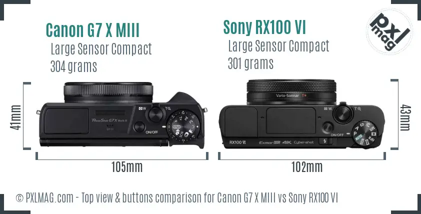 Canon G7 X MIII vs Sony RX100 VI top view buttons comparison