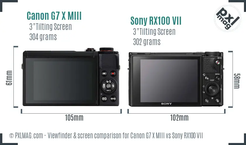 Canon G7 X MIII vs Sony RX100 VII Screen and Viewfinder comparison