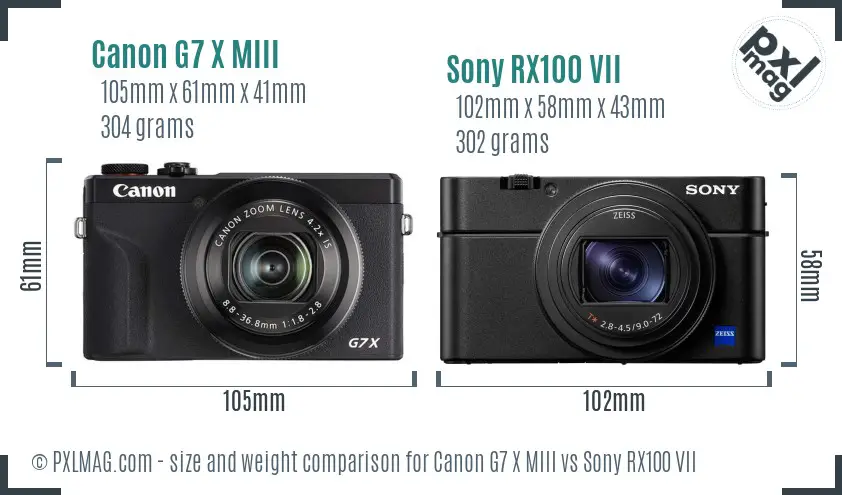 Canon G7 X MIII vs Sony RX100 VII size comparison