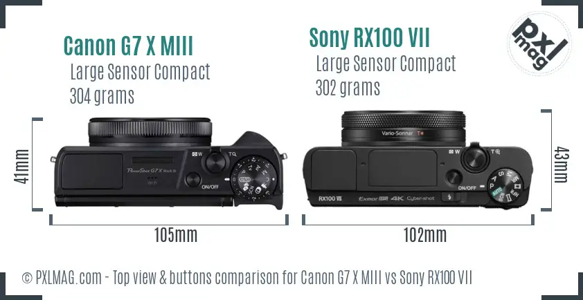 Canon G7 X MIII vs Sony RX100 VII top view buttons comparison