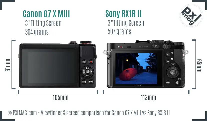 Canon G7 X MIII vs Sony RX1R II Screen and Viewfinder comparison