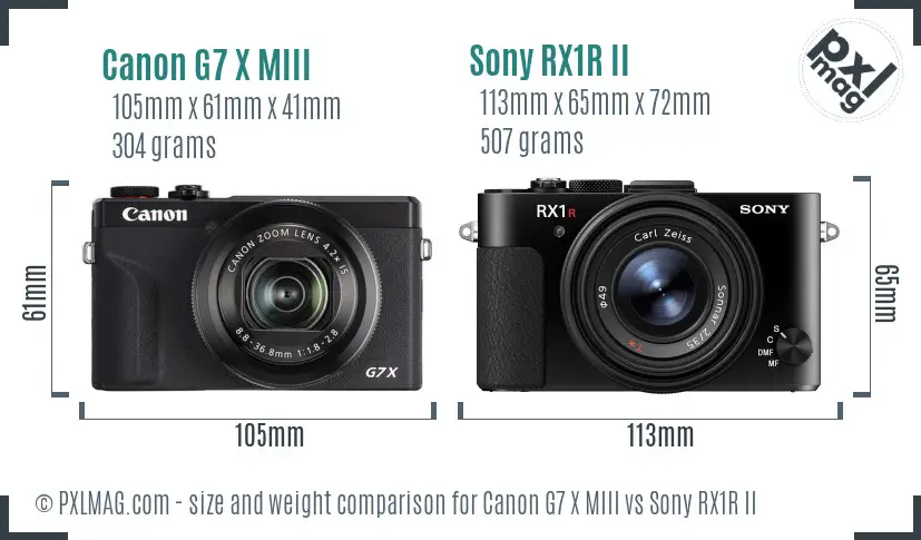 Canon G7 X MIII vs Sony RX1R II size comparison