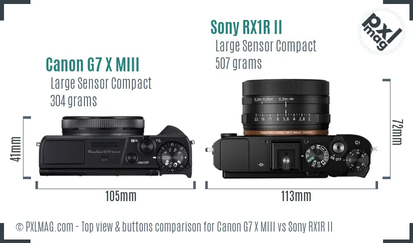 Canon G7 X MIII vs Sony RX1R II top view buttons comparison