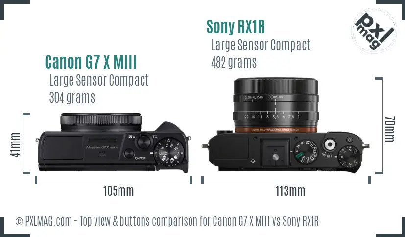 Canon G7 X MIII vs Sony RX1R top view buttons comparison