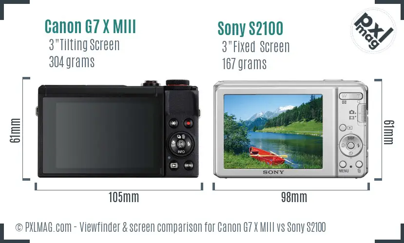 Canon G7 X MIII vs Sony S2100 Screen and Viewfinder comparison