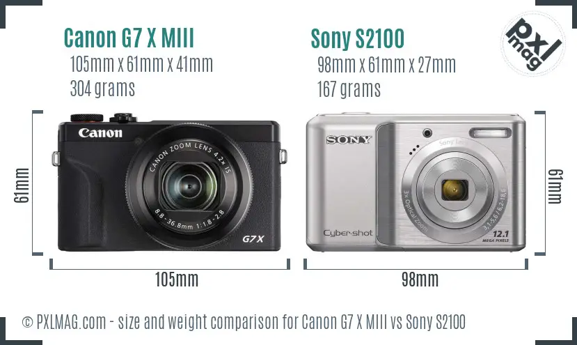 Canon G7 X MIII vs Sony S2100 size comparison