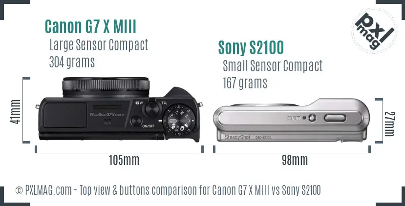 Canon G7 X MIII vs Sony S2100 top view buttons comparison