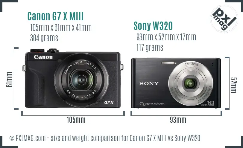 Canon G7 X MIII vs Sony W320 size comparison