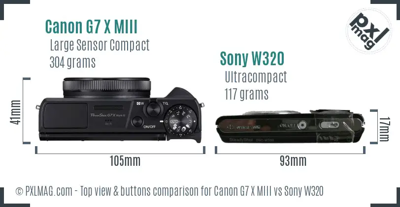 Canon G7 X MIII vs Sony W320 top view buttons comparison