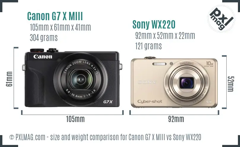 Canon G7 X MIII vs Sony WX220 size comparison