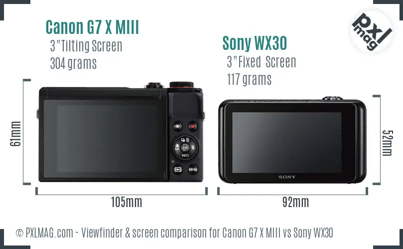 Canon G7 X MIII vs Sony WX30 Screen and Viewfinder comparison