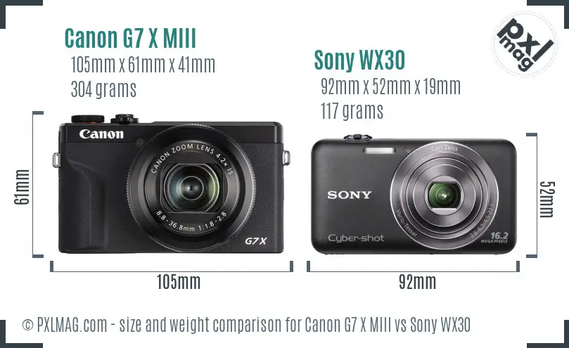 Canon G7 X MIII vs Sony WX30 size comparison