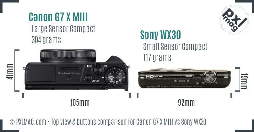 Canon G7 X MIII vs Sony WX30 top view buttons comparison