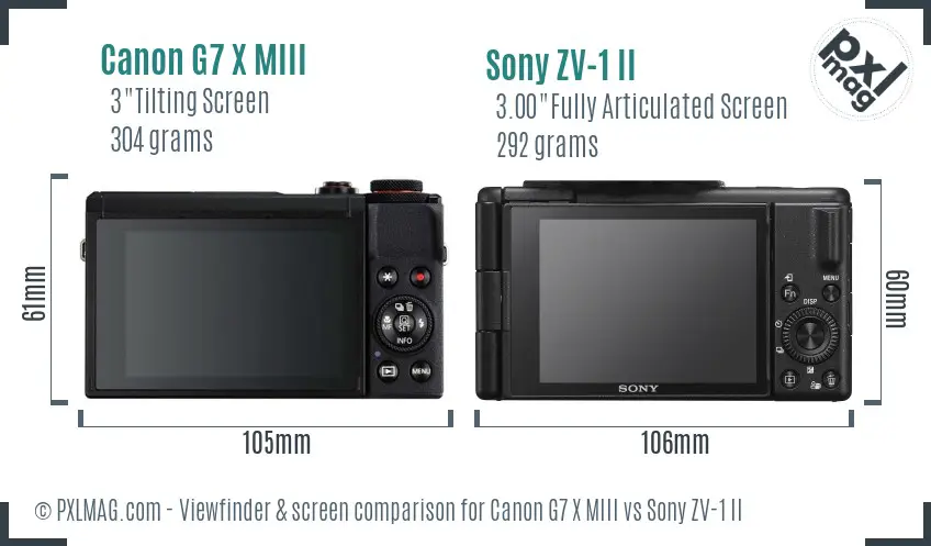 Canon G7 X MIII vs Sony ZV-1 II Screen and Viewfinder comparison