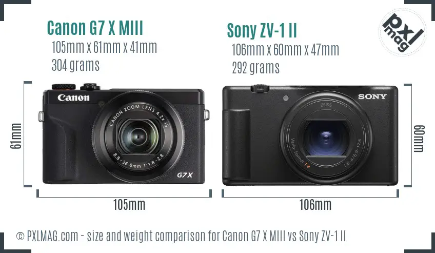 Canon G7 X MIII vs Sony ZV-1 II size comparison