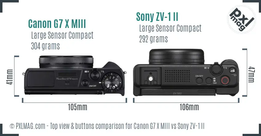 Canon G7 X MIII vs Sony ZV-1 II top view buttons comparison