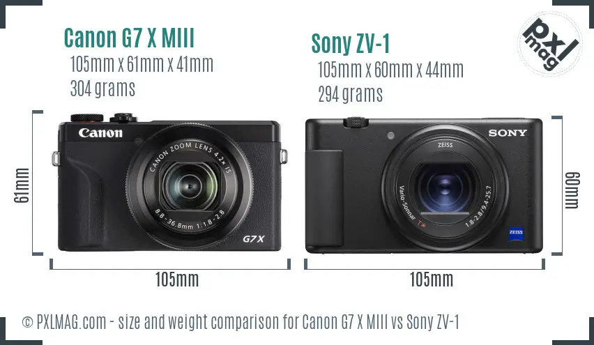 Canon G7 X MIII vs Sony ZV-1 size comparison