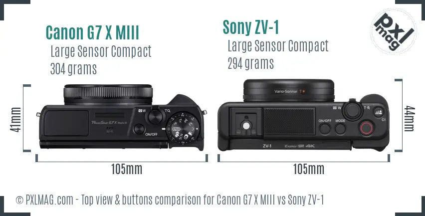 Canon G7 X MIII vs Sony ZV-1 top view buttons comparison