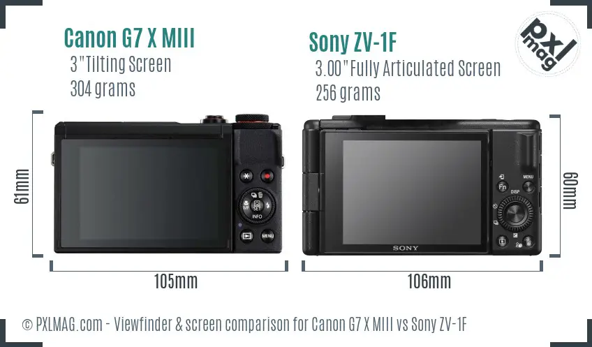 Canon G7 X MIII vs Sony ZV-1F Screen and Viewfinder comparison