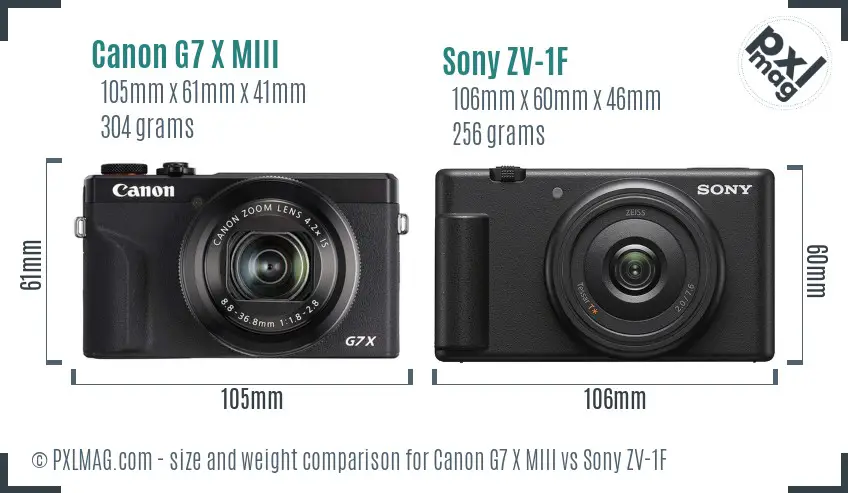 Canon G7 X MIII vs Sony ZV-1F size comparison