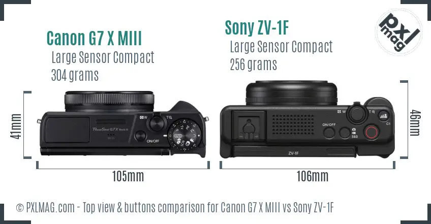 Canon G7 X MIII vs Sony ZV-1F top view buttons comparison