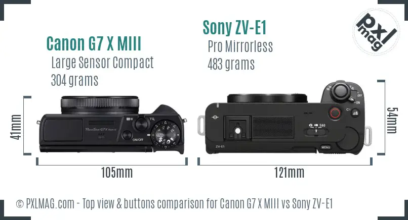 Canon G7 X MIII vs Sony ZV-E1 top view buttons comparison Canon G7 X MIII vs Sony ZV-E1 top view buttons comparison