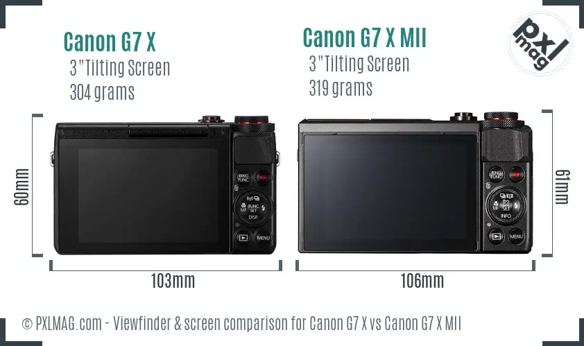 Canon G7 X vs Canon G7 X MII Screen and Viewfinder comparison