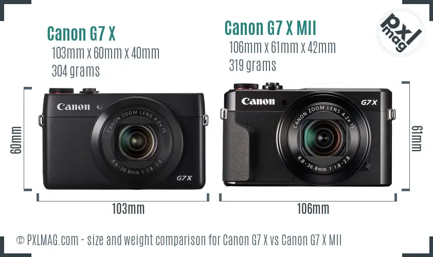 Canon G7 X vs Canon G7 X MII size comparison