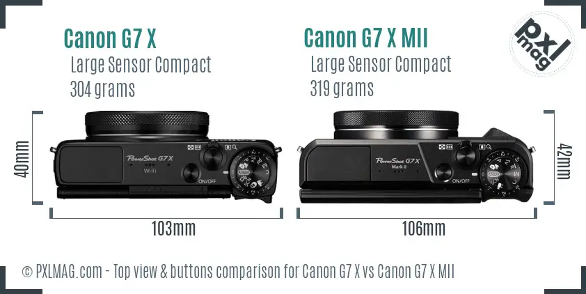 Canon G7 X vs Canon G7 X MII top view buttons comparison