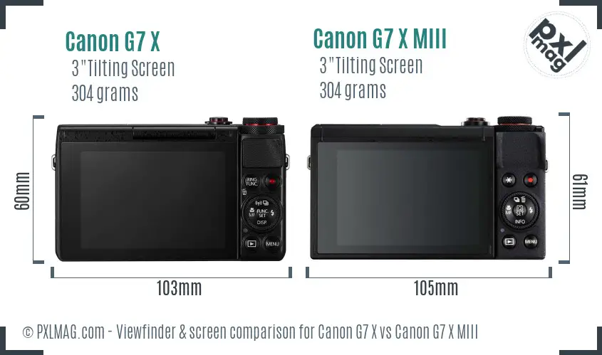 Canon G7 X vs Canon G7 X MIII Screen and Viewfinder comparison