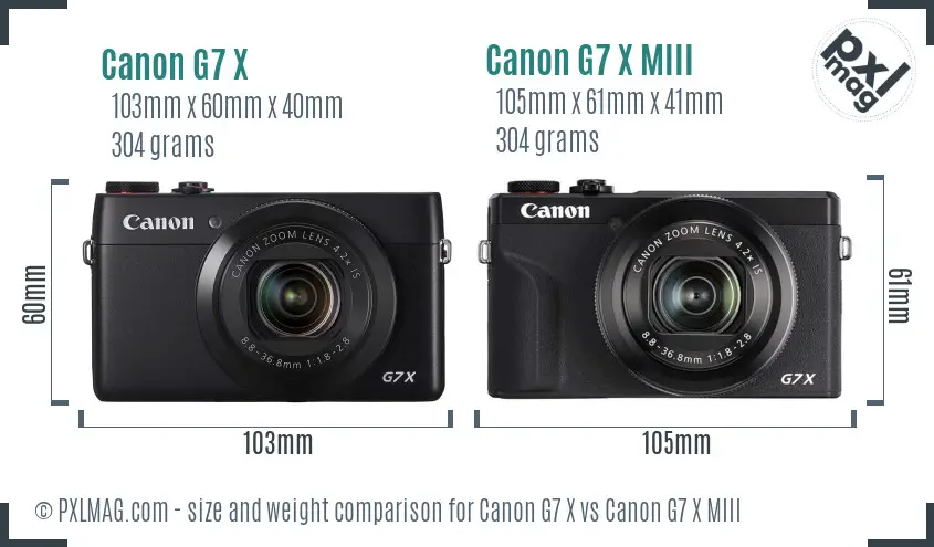 Canon G7 X vs Canon G7 X MIII size comparison