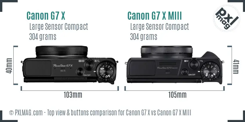 Canon G7 X vs Canon G7 X MIII top view buttons comparison