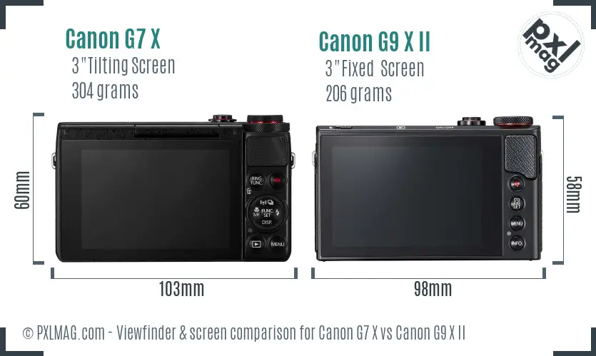 Canon G7 X vs Canon G9 X II Screen and Viewfinder comparison