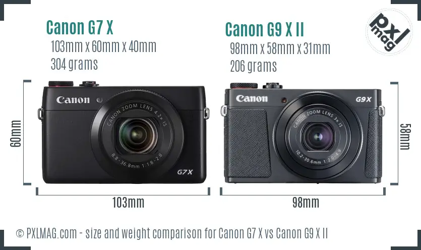 Canon G7 X vs Canon G9 X II size comparison