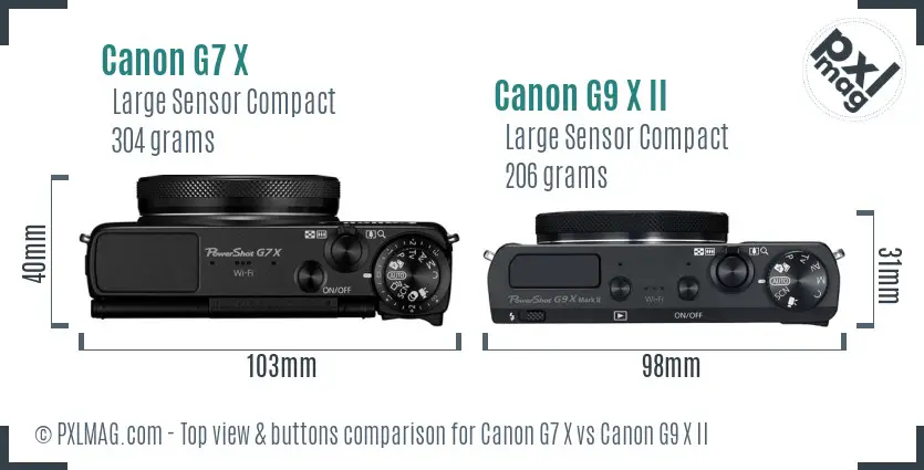 Canon G7 X vs Canon G9 X II top view buttons comparison